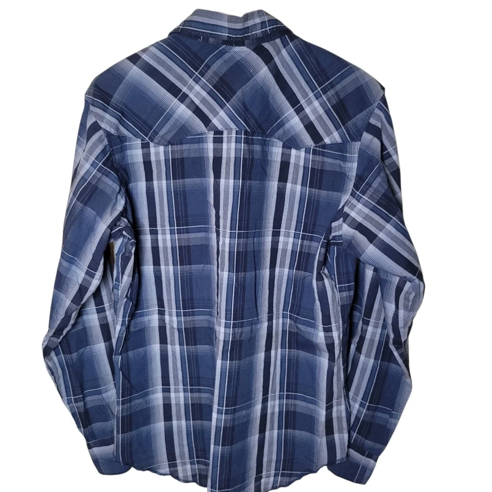 Vintage Wrangler Blue Plaid Pearl Snap Long Sleeve Shirt